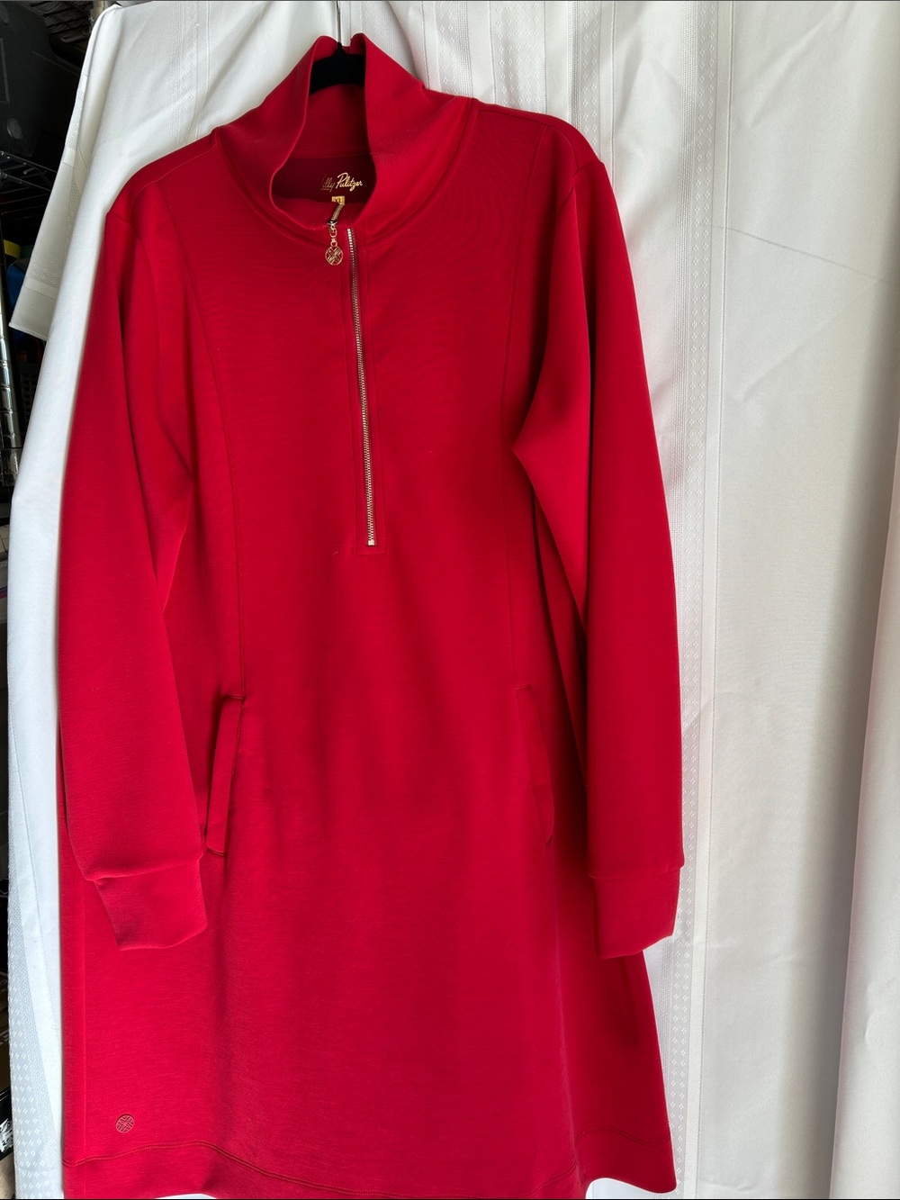 NWT Lilly Pulitzer Bright Red Zip-Front Casual Dress with Pockets.  Knit.